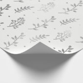 Floral Leafs Metallic White Silver Gray Delicate Cadeaupapier (Hoek)