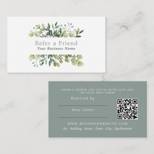 Floral Leafy Lijst Referral Kaart (Voorkant / Achterkant)