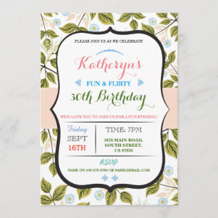 Floral Leaves 50th 40th Birthday party Invite Kaart