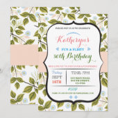 Floral Leaves 50th 40th Verjaardagsfeest Uitnodige Kaart (Voorkant / Achterkant)
