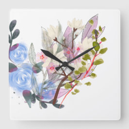 Floral Leaves Art – Elegant Flowers and Botanical Vierkante Klok