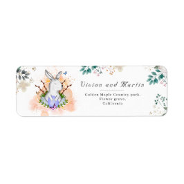 Floral Leaves en Oranje Bunny return address Etiket