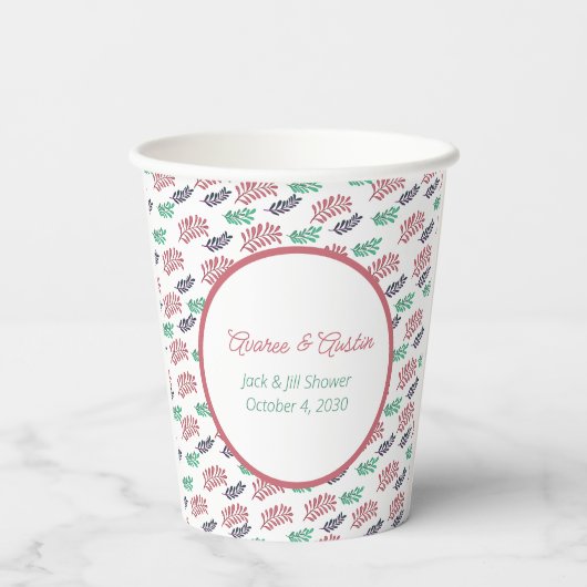 Floral Leaves Jack en Jill Shower Papieren Bekers (Achterkant)