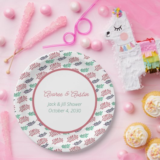 Floral Leaves Jack en Jill Shower Papieren Bordje (Feest)