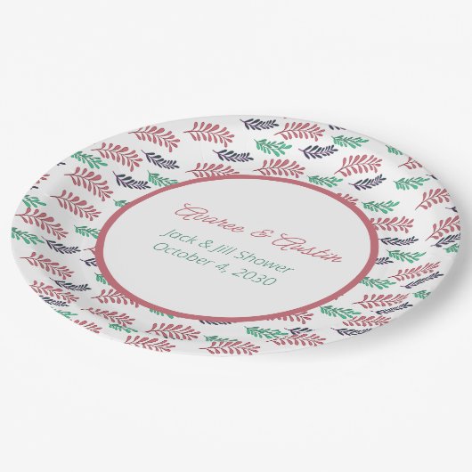Floral Leaves Jack en Jill Shower Papieren Bordje (Gekanteld)