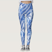 Floral Legging voor Women Blue Flower Print Patter (Voorkant)