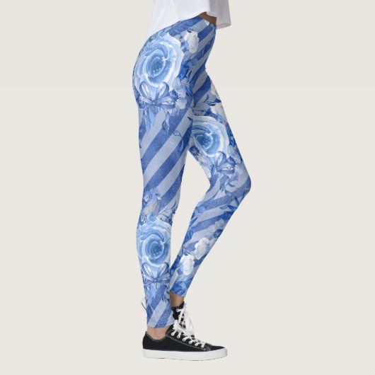 Floral Legging voor Women Blue Flower Print Patter (Rechts)