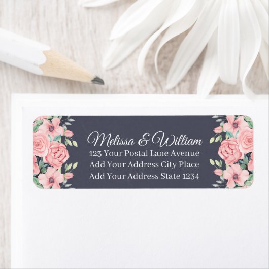 Floral leisteen grijs bruiloft retouradres etiket (Insitu)
