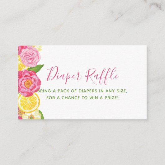 Floral Lemon Baby shower Luier Raffle Ticket Informatiekaartje (Voorkant)