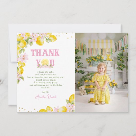 Floral Lemon Birthday Photo Bedankkaart (Voorkant)