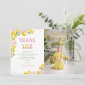 Floral Lemon Birthday Photo Bedankkaart (Staand voorkant)