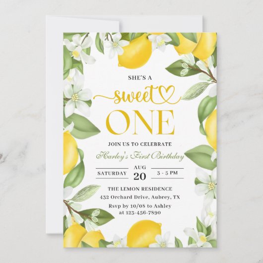 Floral Lemon Citrus 1e verjaardag Kaart (Voorkant)