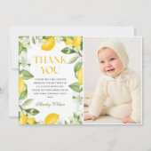 Floral Lemon Citrus 1st Birthday Foto Bedankkaart (Voorkant)