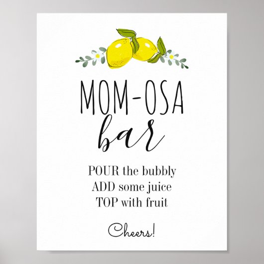 Floral Lemon Citrus Baby shower Mam-osa Bar Poster (Voorkant)
