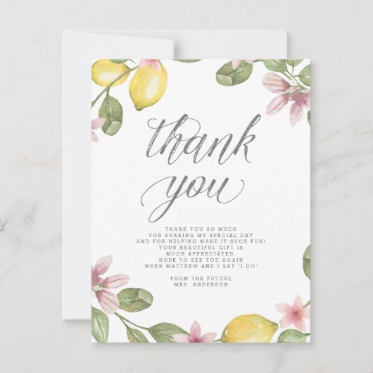 Floral Lemon Krans Vrijgezellenfeest Bedankt (Voorkant)