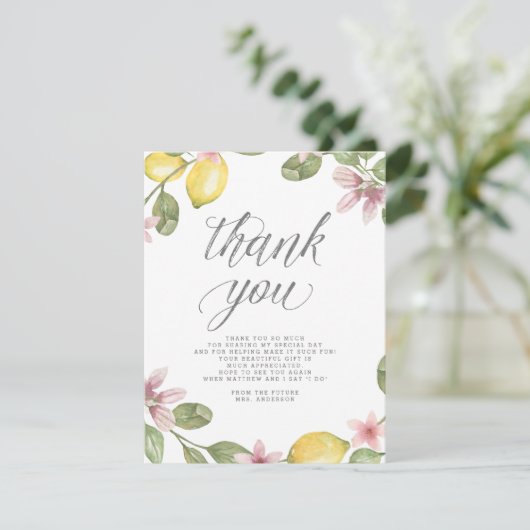 Floral Lemon Krans Vrijgezellenfeest Bedankt (Staand voorkant)