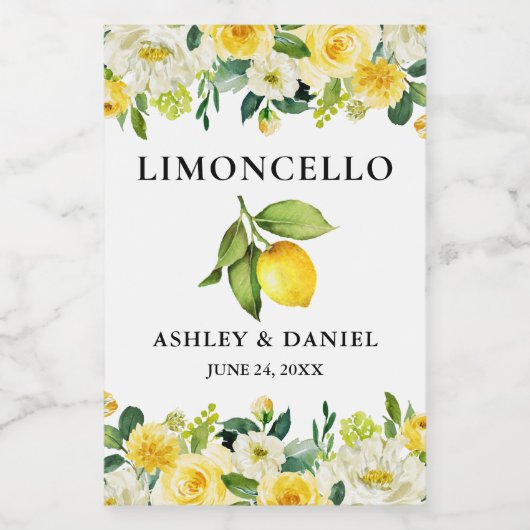 Floral Lemon Limoncello Bruiloft Mini Flesetiket Wijn Etiket (Enkel label)
