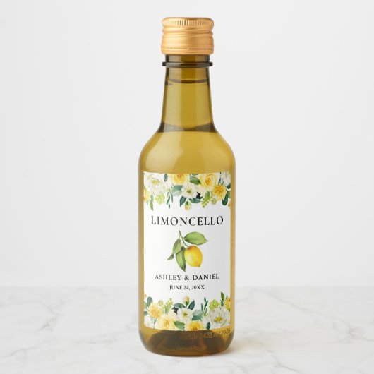 Floral Lemon Limoncello Bruiloft Mini Flesetiket Wijn Etiket (Voorkant)