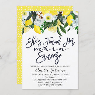 Floral lemon main squeeze bridal doucheuitnodiging kaart