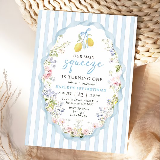 Floral Lemon Our Main Squeeze Birthday Invitation Kaart