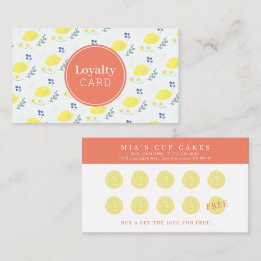 Floral Lemon Pattern Schattige Yellow Loyalty Kaar Visitekaartje (Voorkant / Achterkant)