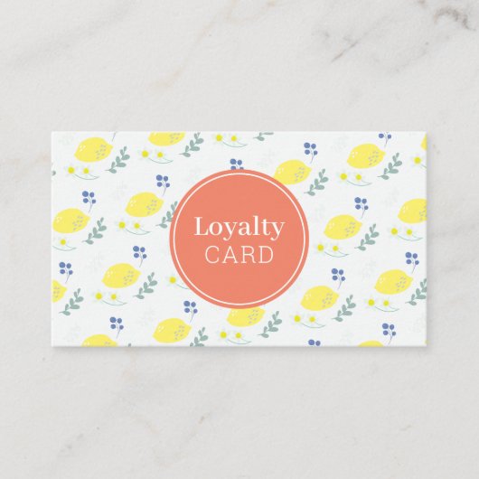Floral Lemon Pattern Schattige Yellow Loyalty Kaar Visitekaartje (Voorkant)