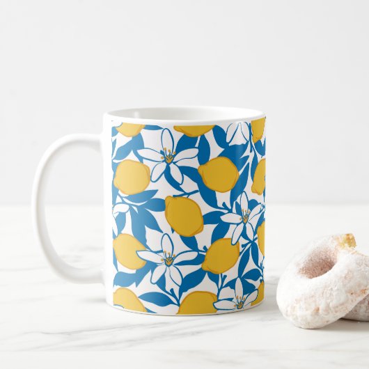Floral Lemon Sketch Hand getekend - Koffie Mok (Met donut)