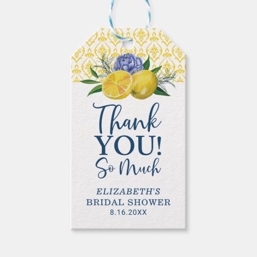Floral Lemon Vrijgezellenfeest Dank u Cadeau Label Cadeaulabel (Voorkant)