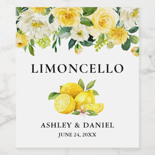 Floral Lemons Limoncello Bruiloft Fles Label Wijn Etiket (Enkel label)