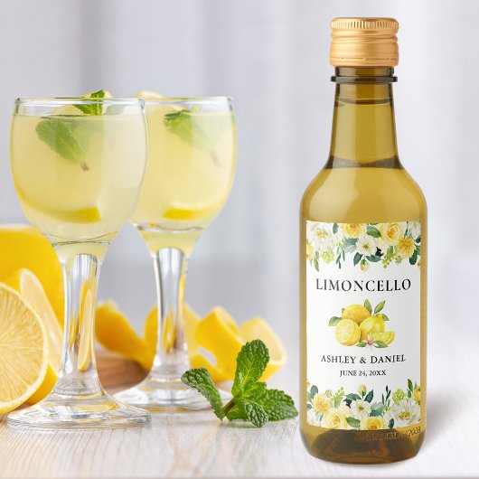 Floral Lemons Limoncello Bruiloft Mini Fles Label Wijn Etiket
