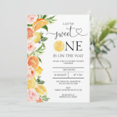 Floral Lemons Sinaasappel Little Sweet One Baby sh Kaart (Staand voorkant)