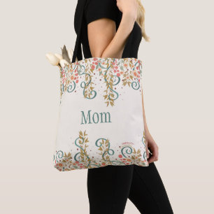Floral lente bloemen mam gepersonaliseerde naam tote bag