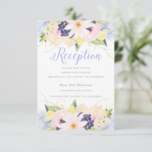 Floral lente bruiloft receptie informatiekaartje (Staand voorkant)