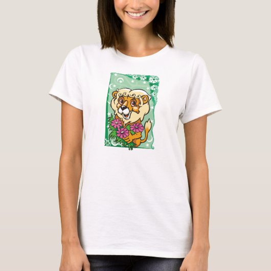 Floral Leo Lion, roze bloemen T-shirt (Voorkant)