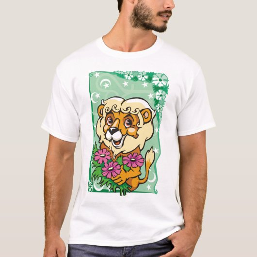 Floral Leo Lion, roze bloemen T-shirt (Voorkant)