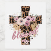 Floral Leopard Cross zegende het geloof Pasen Wijn Etiket (Enkel label)