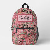 Floral Leopard Print Naam Rugzak (Voorkant)