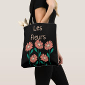 Floral Les Fleurs roze roze zwart Tote Bag (Dichtbij)