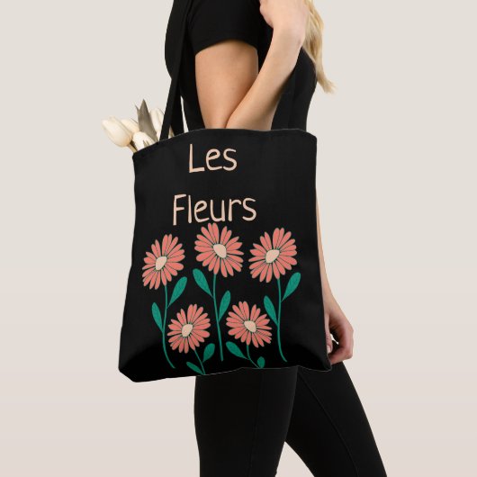 Floral Les Fleurs roze roze zwart Tote Bag (Dichtbij)