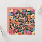 Floral “Let Us Run with Perseverance” Christian Kaart (Voorkant / Achterkant in situ)