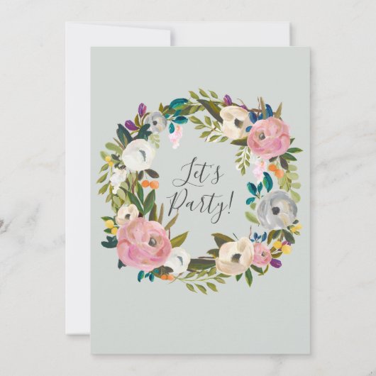 Floral Let's Party Kaart (Achterkant)