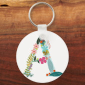 Floral Letter A Initiaal Monogram Sleutelhanger (Voorkant)