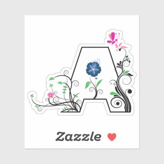 Floral Letter A Sticker (Vel)
