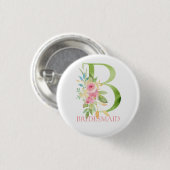 Floral letter B waterverven Bridesmaid Ronde Button 3,2 Cm (Voorkant /achterkant)