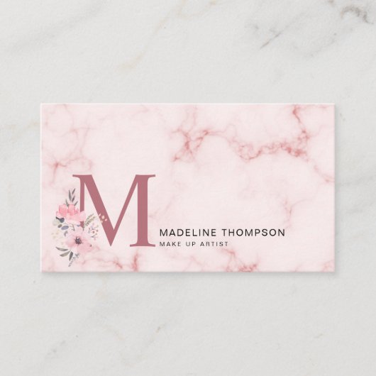 Floral Letter Blush Pink Monogram Marble make up Visitekaartje (Voorkant)