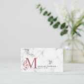Floral Letter Blush Pink Monogram Marmer Business Visitekaartje (Staand voorkant)