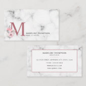 Floral Letter Blush Pink Monogram Marmer Business Visitekaartje (Voorkant / Achterkant)