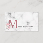 Floral Letter Blush Pink Monogram Marmer Business Visitekaartje (Voorkant)