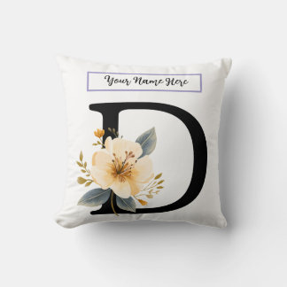 Floral Letter D Pillow – Personalized Initial Cush Kussen