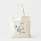 Floral Letter Dusty Blue Personalized Flower Girl Tote Bag (Voorkant)